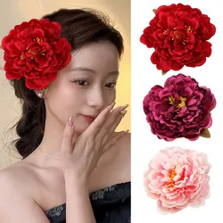 Bohemia Peony Flower Hair Clip for Women DIY Silk Flowers Hair Accessories Beach Holiday Simulation Flower Girl Barrettes