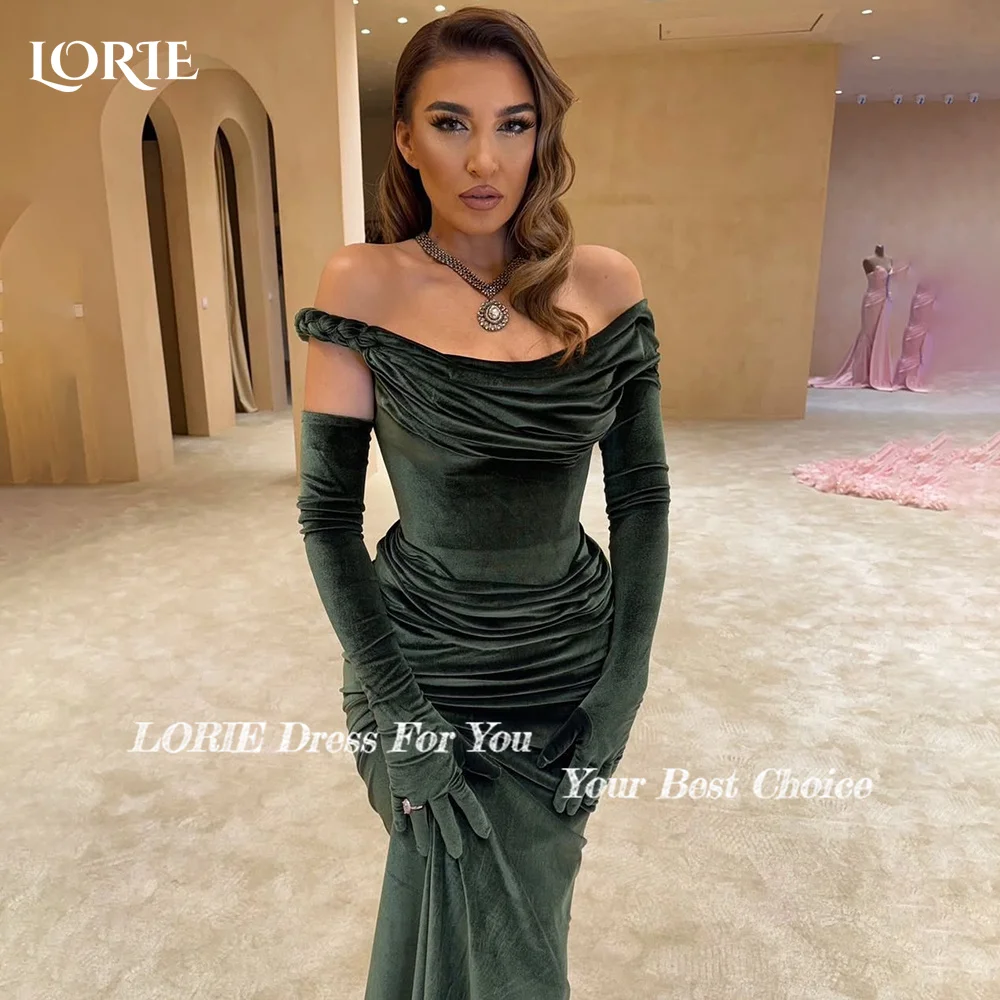 LORIE Off One Shoulder Mermaid Evening Dress One Long Sleeves Party Gowns Elegant Pleats Velvet Party Dress Prom DressCustomized