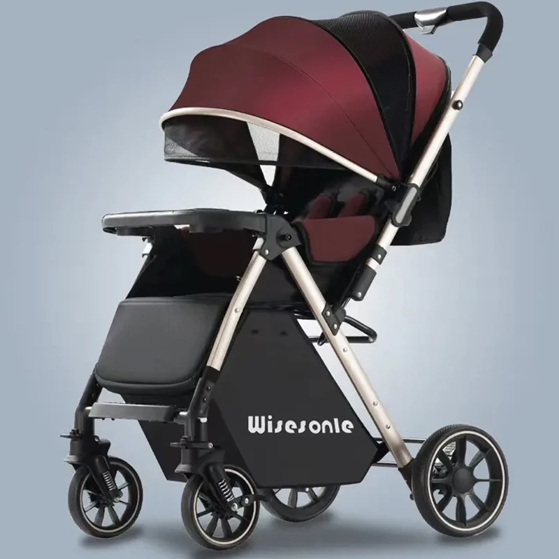 Newborn Baby Stroller High Landscape Two-way Can Sit or Lie Down Comfortable Breathable Shock Absorption Four Wheel Stroller