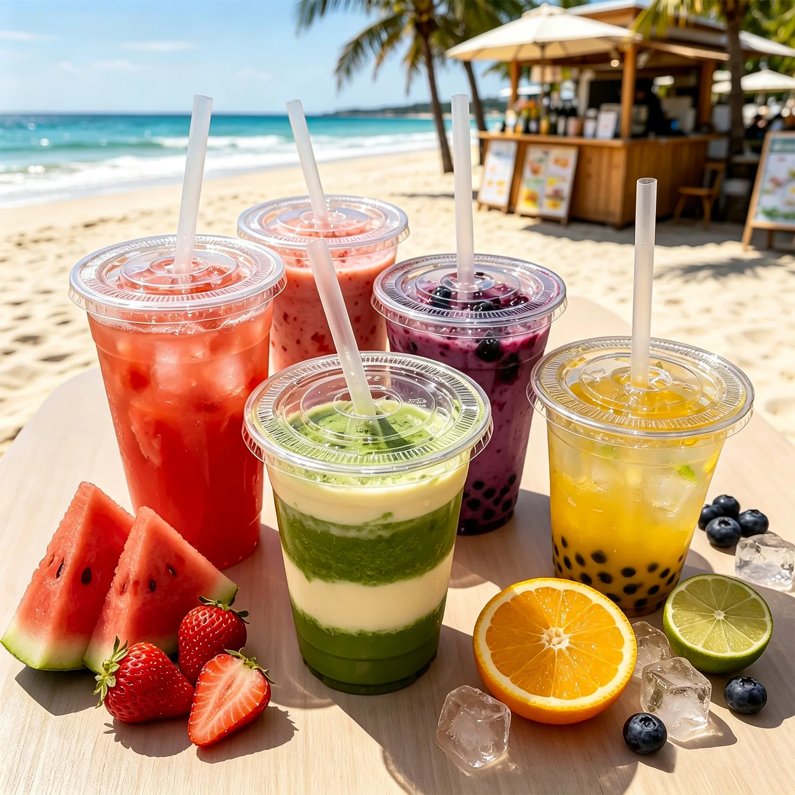 100 Sets of Disposable PET Clear Plastic Cups with Straws - 4 Sizes Available: 12 oz, 16 oz, 20 oz, 24 oz. Perfect for American Parties, Festivals, Family Gatherings, and Office Use as Disposable Iced Coffee Cups. - view 6