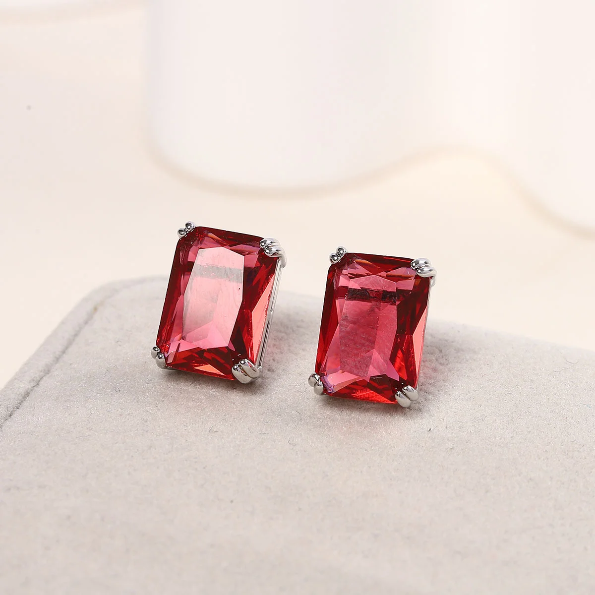 925 Silver Luxury Square Gemstone Stud Earrings for Women, Gold Plated Multicolor CZ Earrings, Daily Party Jewelry