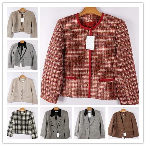 

Vintage Soft Girl Ladylike Small Fraance Sle Metal College Wind Suit Jaet Women's Woolen Long Sve Button up Coat