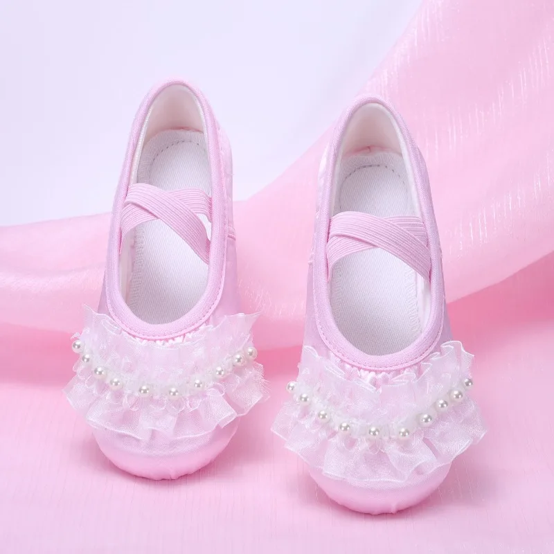 

Lace Pearl Children's Dance Shoes, Ballet Training & Stage Performance, Cute Princess Style, Korean Version for Girls 8061