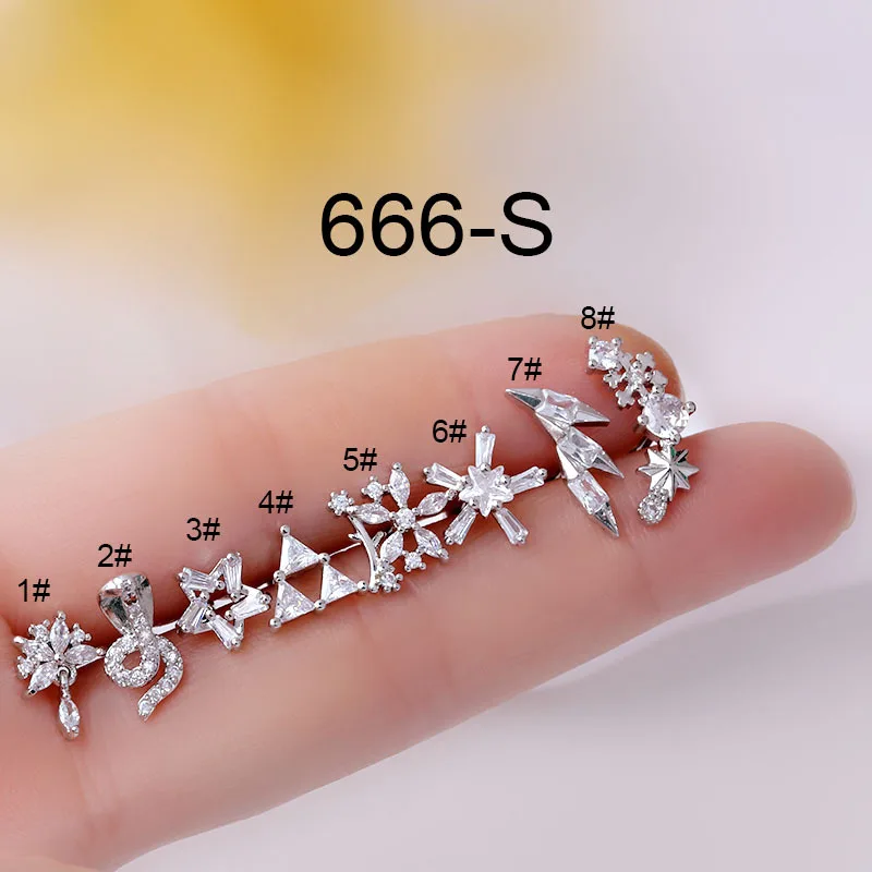 1 pz 20G curva in acciaio inossidabile Cluster di cristallo Labret cartilagine orecchio Piercing conchiglia elica orecchino