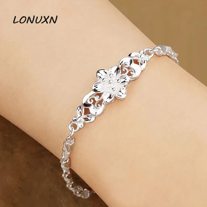 

High Quality Pure 100% 999 Sterling Silver Butterflies Bracelet Female Hollow Flowers Fashion Lovers Valentine Gift with Box