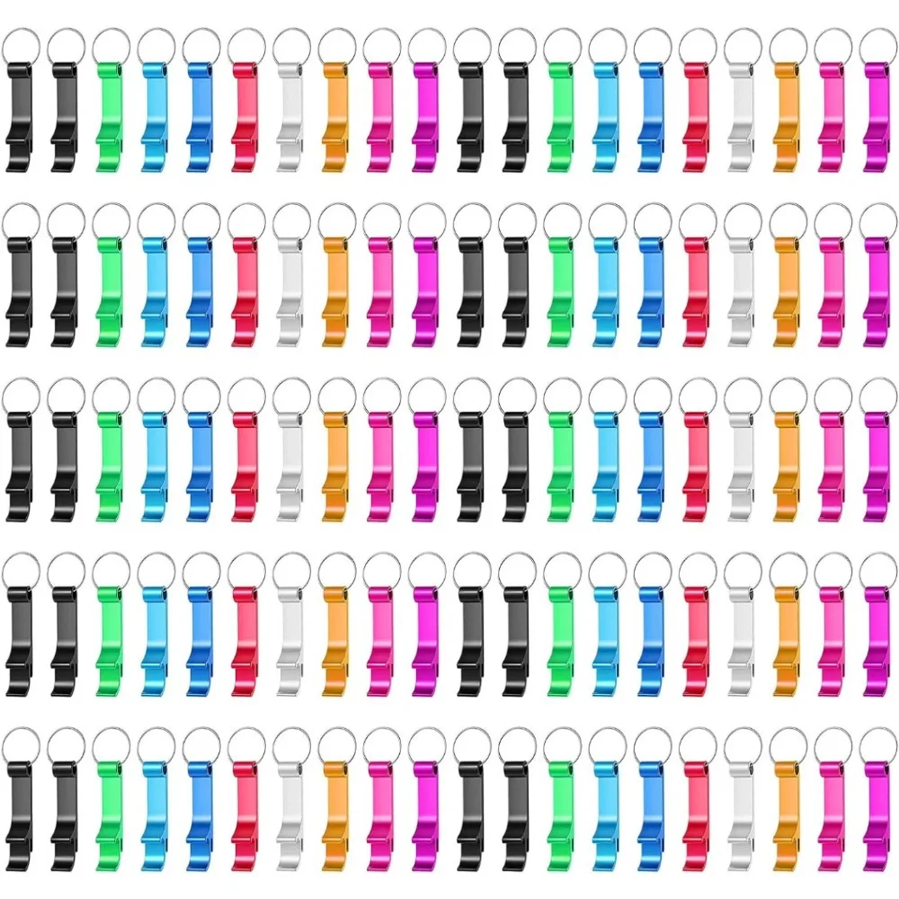 100pcs Bottle Opener Keychain Bulk Colorful Openers Metal Key chain Beverage Bottle Opener Tiny Bottle Opener Wedding Favors