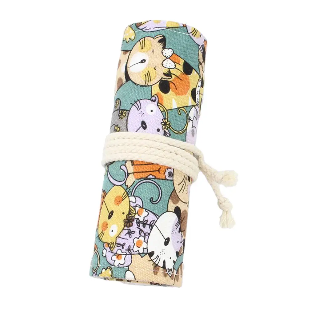 Gato Padrão Lápis Sacos de Lona, Pen Case, Pintura Bolsa Escova, Roll Up Titulares, 2 pcs