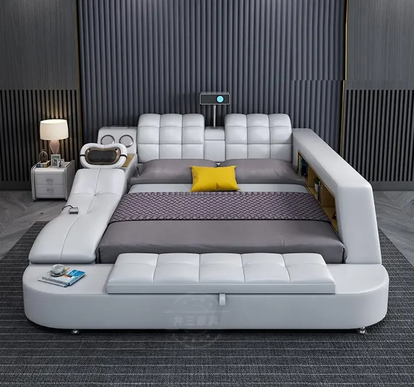 

Modern Bedroom Furniture Set with Storage Box Headboard Luxury Leather Bedroom Furniture king Size Queen Bed Frame Modern
