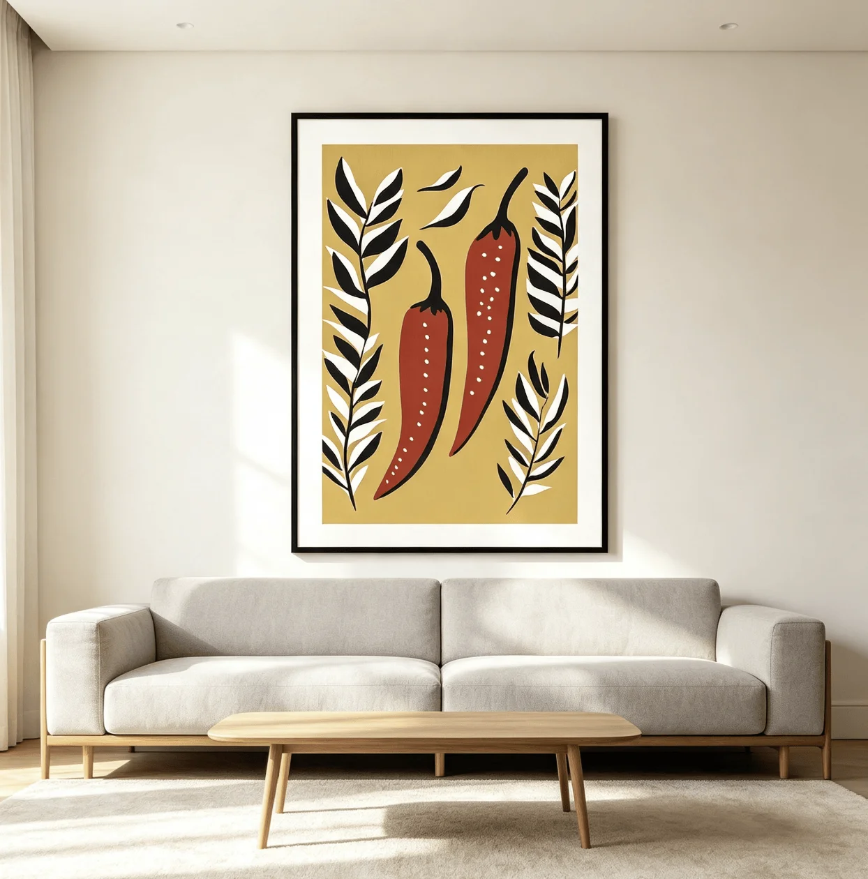 Red Chili Pepper Botanical Canvas Wall Art Prints Posters Decor, Minimalist Leaf Vegetable Wall Decor for Kitchen, Dining Room