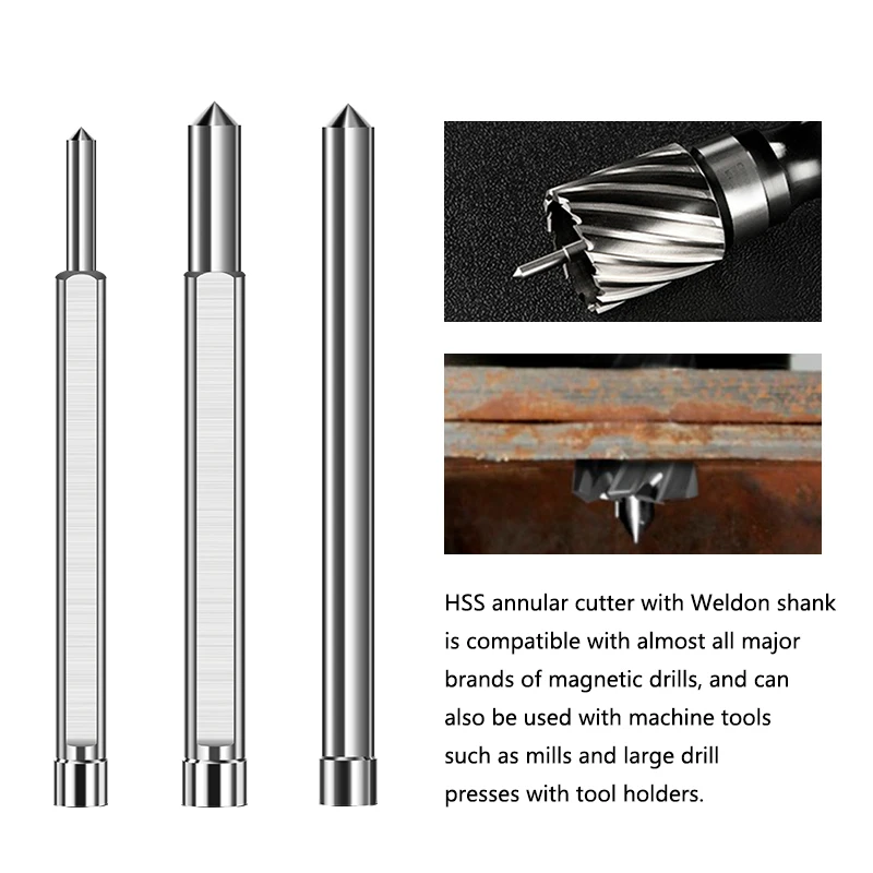 HAMPTON TCT/HSS Ringschneider Pilot Pin 6,35 mm 8 mm Schaft 77/90/102/127/160 mm langer Pilot Pin Stahlplattenbohrzubehör – Detail 2