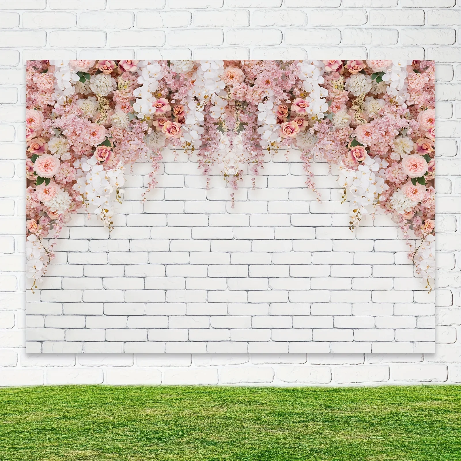 Wedding flower wall background, romantic rose plant photography background, bride and wedding photo studio shooting