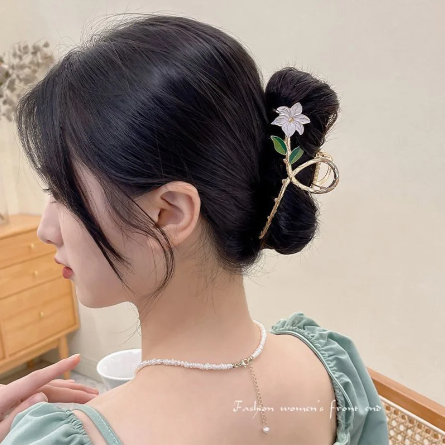 Neue Süße Metall Blume Haar Klaue Clip Pferdeschwanz Greifen Haar Clips Shark Clip Frau Haarnadeln Für Mädchen Haar Zubehör Kopfschmuck – Detail 7