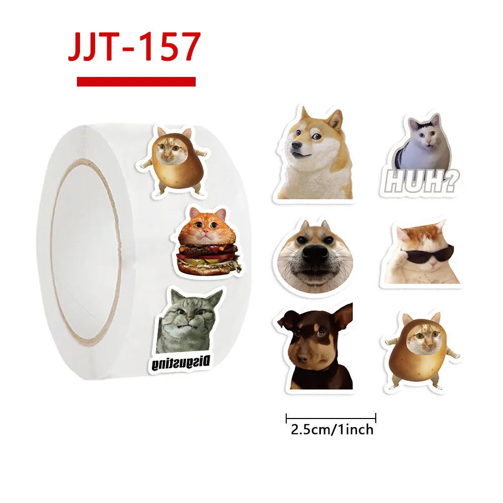 500 stks/rol Leuke Grappige Dier Kat Hond MEME Stickers Cartoon Ronde Seal Decals DIY Laptop Kawaii Decoratie Sticker Beloning gift