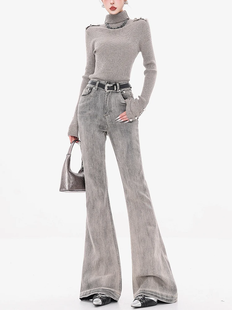 

Джинсы ABWEAR в стиле ретро, американские, женские, новинка ранней весны, зауженные, с легким расклешением, повседневные, с высокой талией, длинные брюки