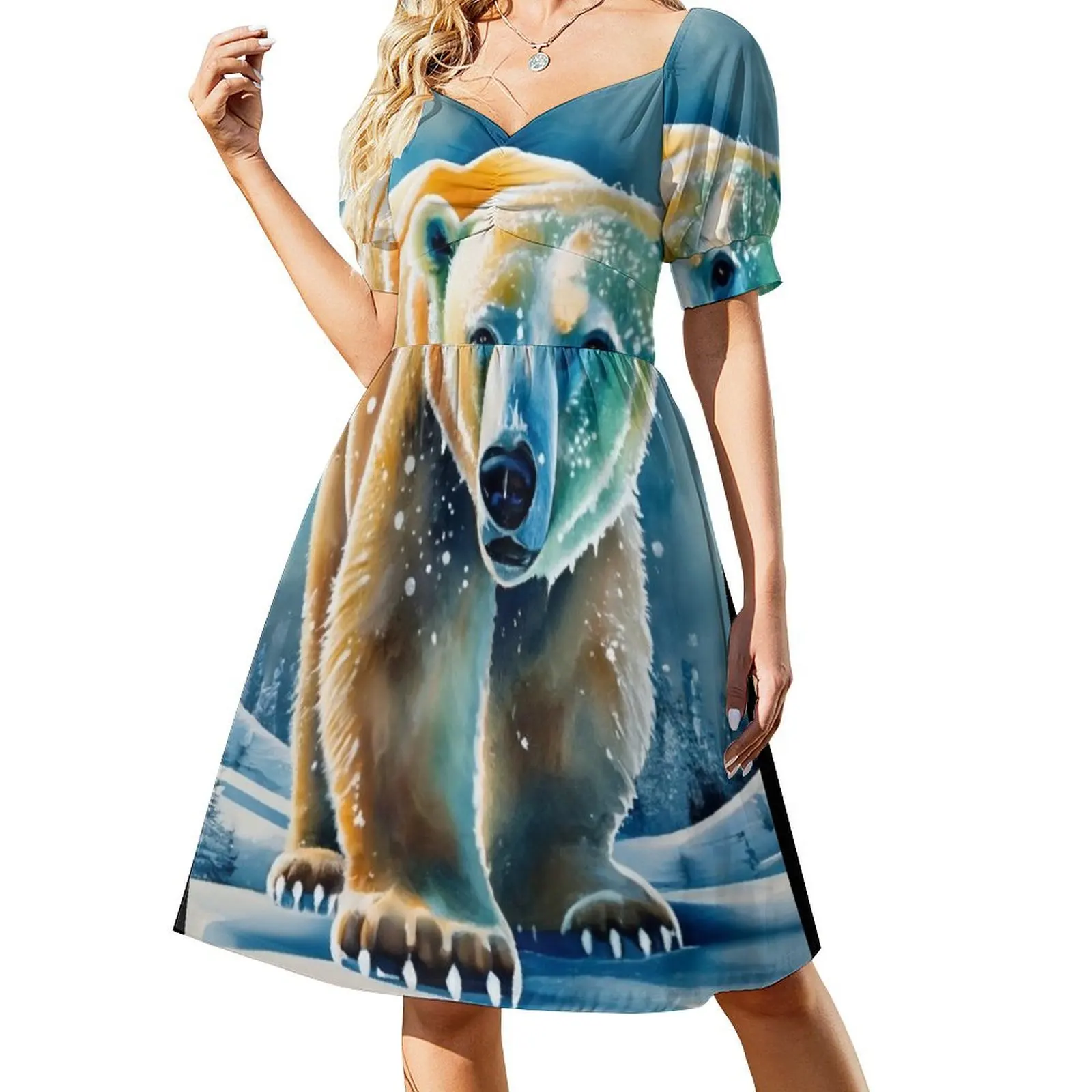 

Polar Bear Short Sleeved Dress Evening gown women's summer jumpsuit Dress