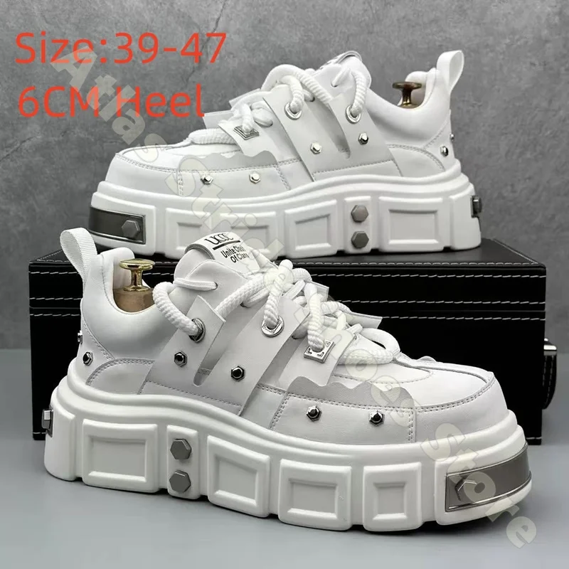 

Thick Sole Studded Platform Sneakers Lace Up Non Slip Height Increasing Streetwear Casual Shoes Punk Style Daily Walking Shoes