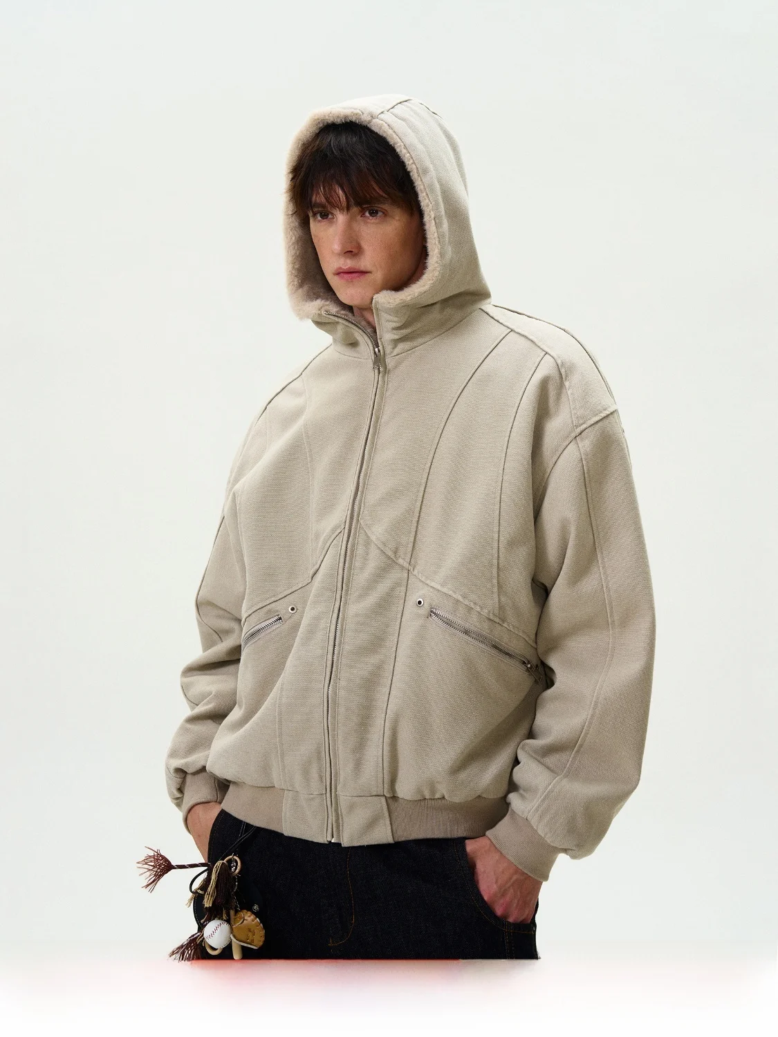 

MADWITCH Retro Cotton Jaet Loose Fit Hooded ex Warm Workwear Sle Trendy Outerwear Youthful ular Stand Length
