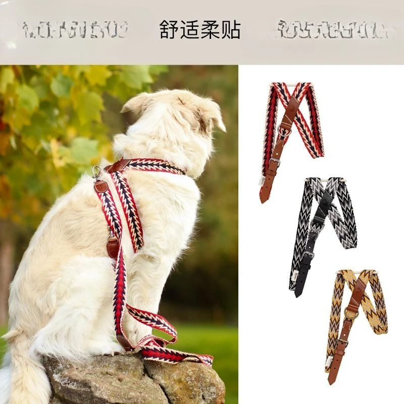 Handmade cowhide woven pet dog, dog chest saddle, leash vest, chest strap