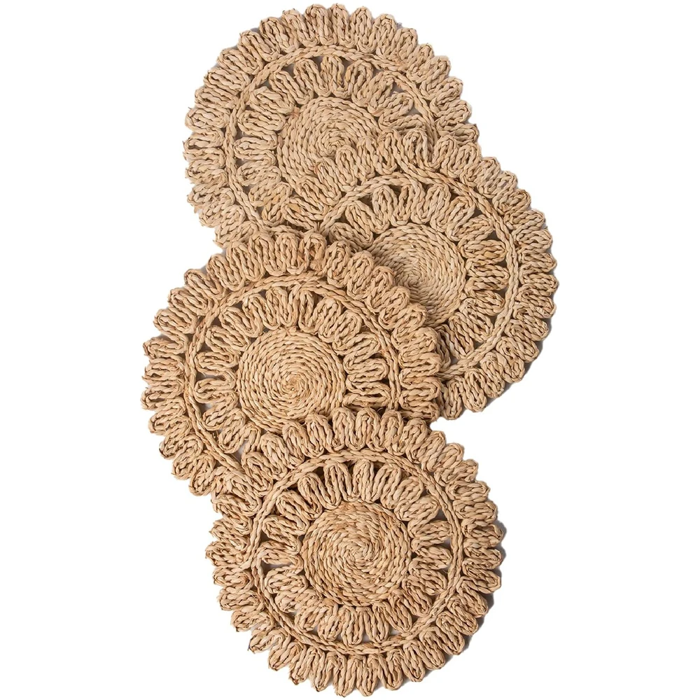 Sousplats Redondos de Palha de Milho, Rattan Trançado e Vime Estilo Fazenda, Estilo Boho, para Primavera, com Aparência de Jacinto Aquático e Capim-Marinho
