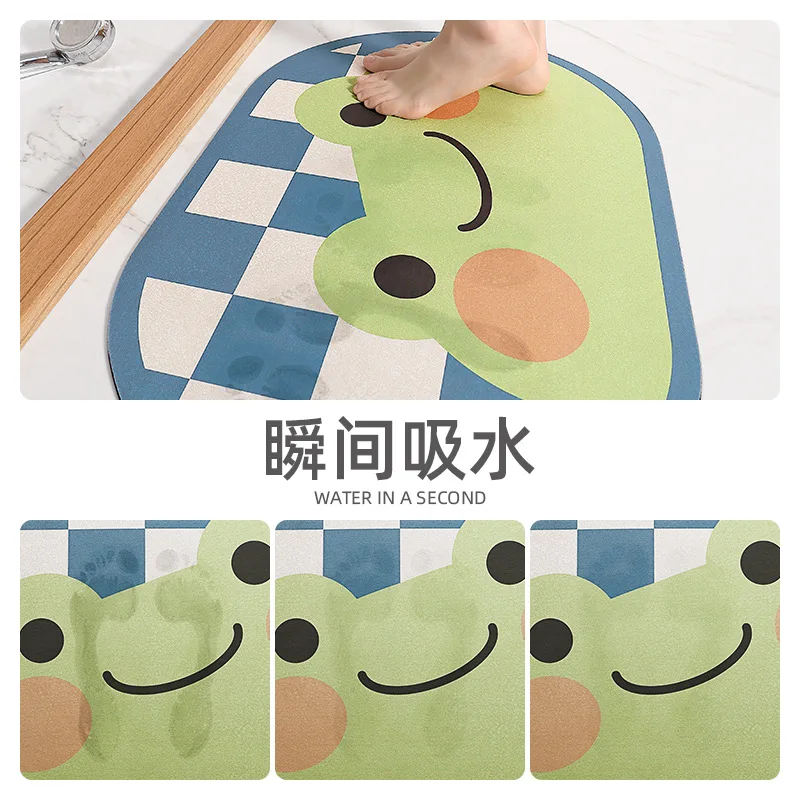 Cartoon Nappa Leather Bath Mat Shower Door Mat Quickly Absorbent Non-slip Foot Mat Technical Fleece Rubber Anti-skid Pad