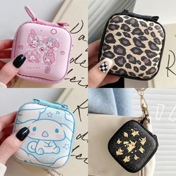 Scatola portaoggetti da 7.5cm per Airpods custodia per cuffie con cavo Kuromi Melody Cinnamoroll borsa con cerniera per il trasporto di auricolari leopardati