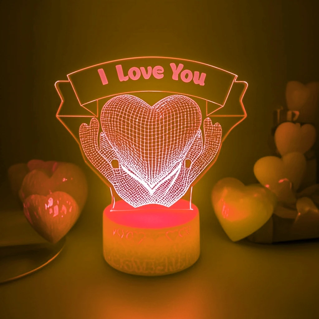 I Love You Night Light หัวใจ 3D ภาพลวงตาโคมไฟเปลี่ยนสีโรแมนติกของขวัญวันวาเลนไทน์วันเกิดสําหรับแฟนผู้หญิงภรรยา