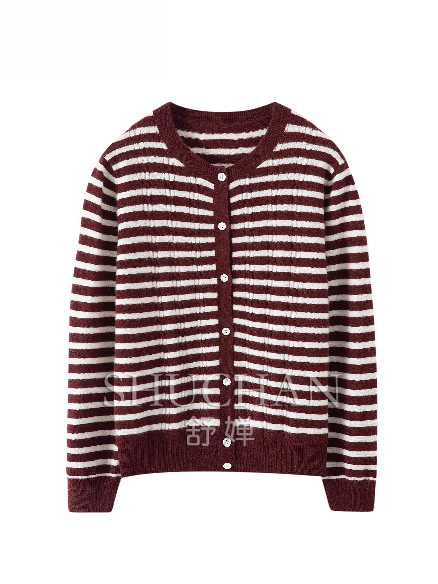 

100 Pure Cashmere Sweater Women's Korean High-end Sense Chic Chic Striped Knitted Cardigan Top Jacket 200g