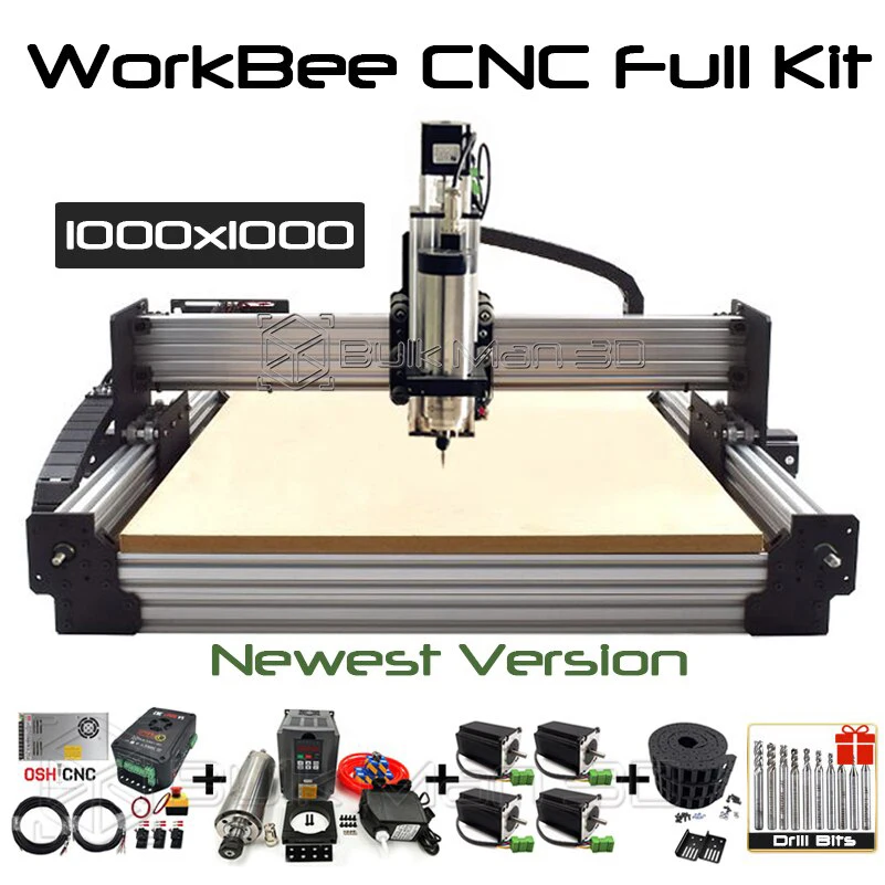 

20%off BulkMan 3D V2.2 Newest 1010 WorkBee CNC Router Machine Full Kit with Tingle Tension System 4 Axis Wood Milling Engraver