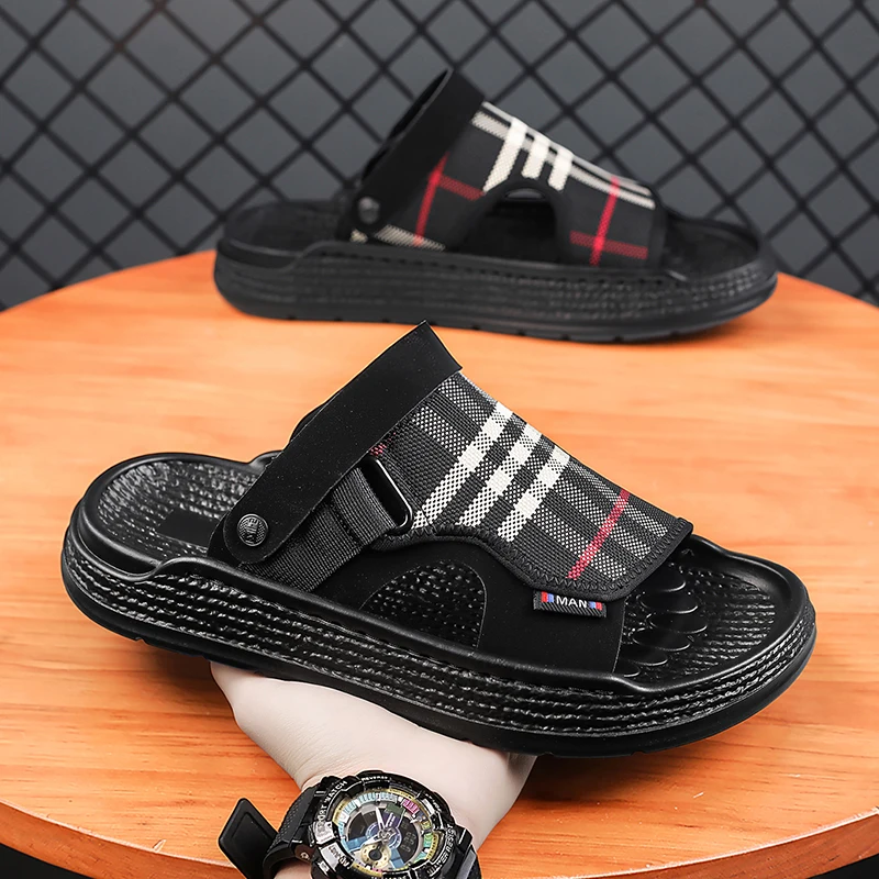 

Casual Friend Meet Men Summer Slide Slippers Anti Slip Fashionable Appearance for Outdoor Coffee Gathering and Daily