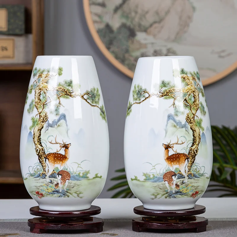 

Jingdezhen Ceramic Vase Porcelain Flower Vase Ornament Living Room Dry Flower Arrangement Home Decor Wine Cabinet Decorations