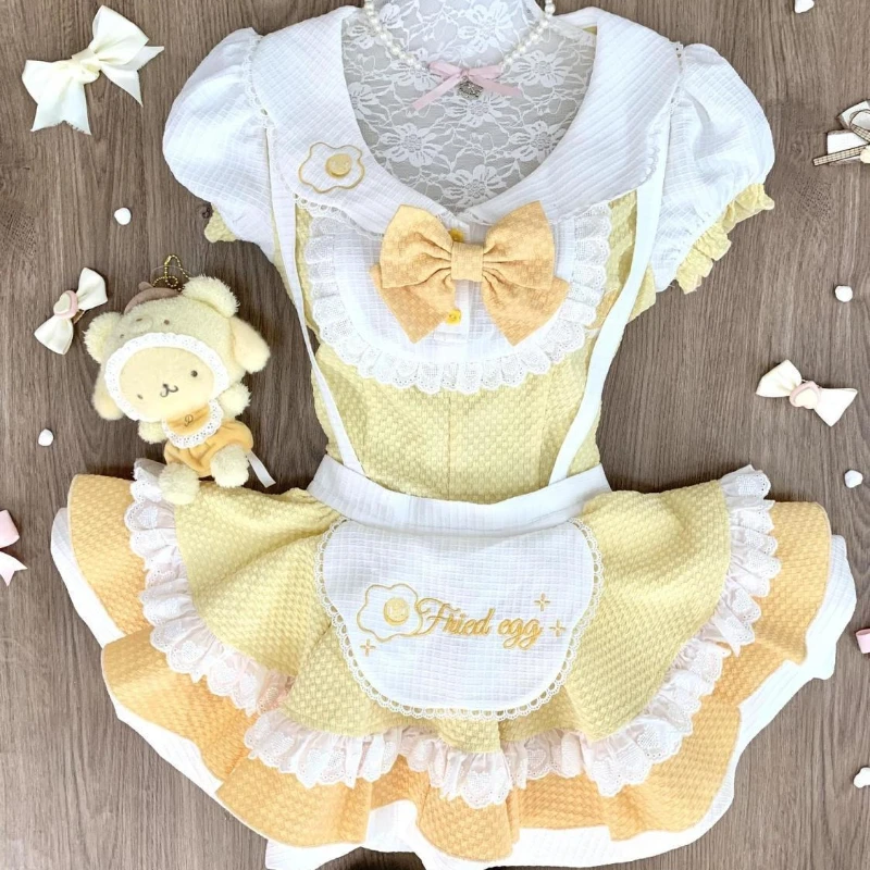 

Japanese Kawaii Lolita Elegant 2 Piece Sets Women Sweet Bow Peter Pan Collar Tops Lace Plaid Strap Dress Female Princess Outfits