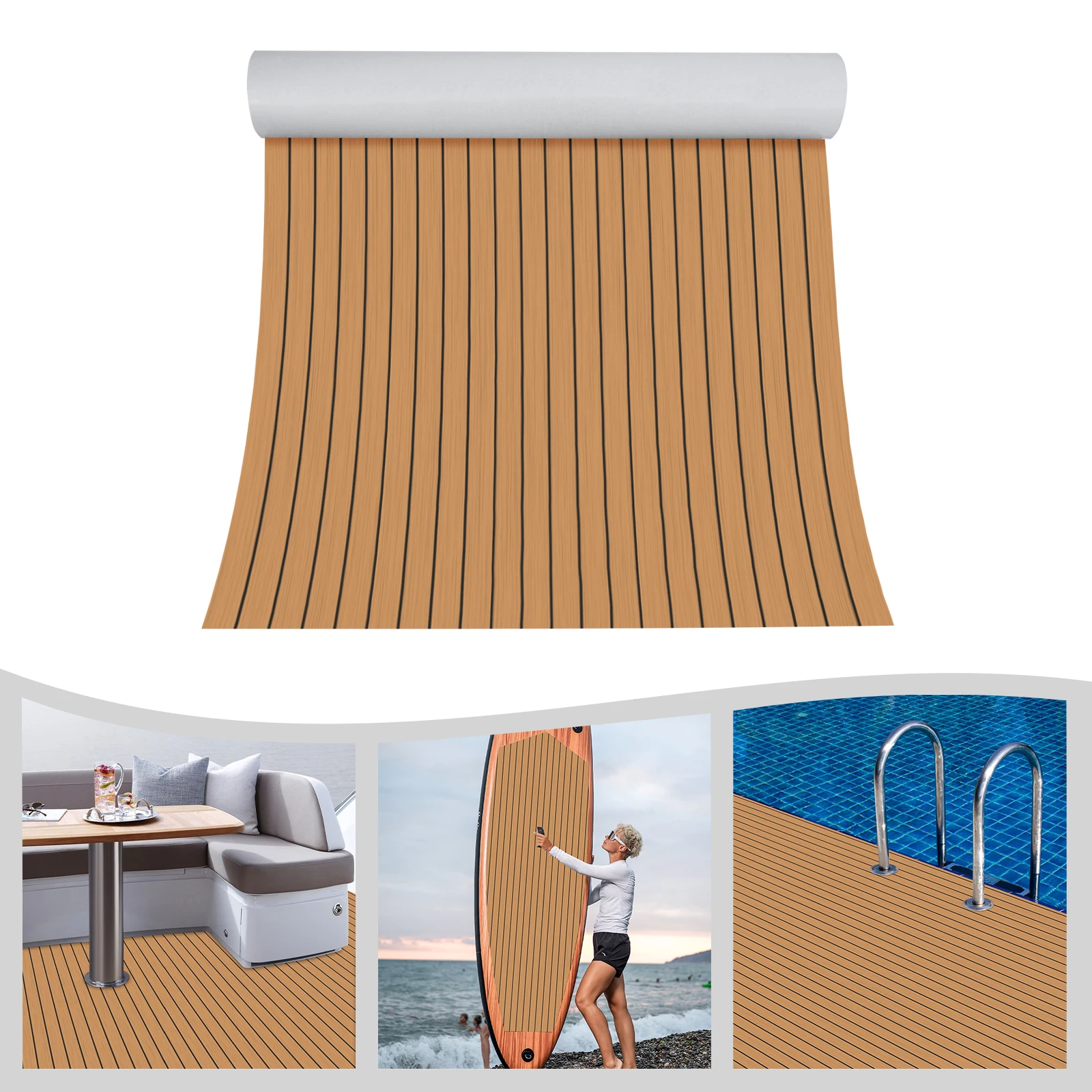 

240*120cm EVA Boat Flooring Mat,Rectangle Black/Brown/Blue Stripe Non-Slip Mat for Boat and Yacht