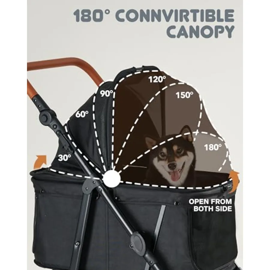 Medium Dog Stroller for Large Dogs Up to 66lbs All-Terrain with Adjustable Handle Canopy Sun Shades Storage Organizer Waterproo