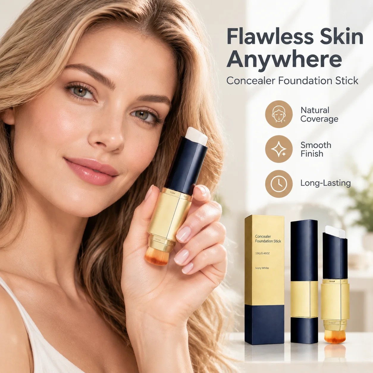 2-in-1 Concealer Foundation Stick Even Skin Tone High Coverage Long Lasting Makeup Portable for All Skin Types Foundation Stick