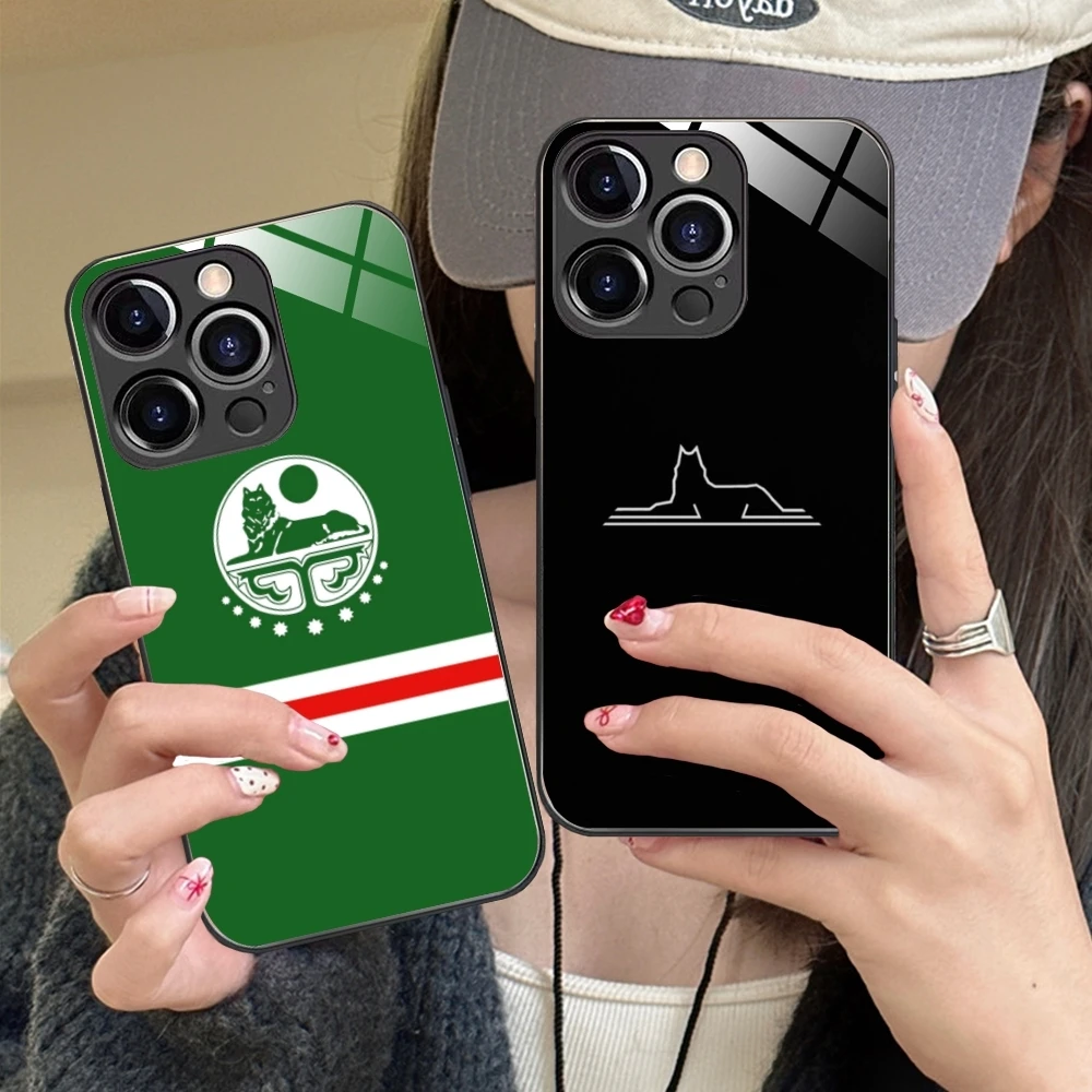 Chechnya Flag Cool Mobile Cell Phone Case for iPhone 15 14 13 12 11 X XR XS 8 Pro Max Plus Mini PC Glass Phone Cover Shell