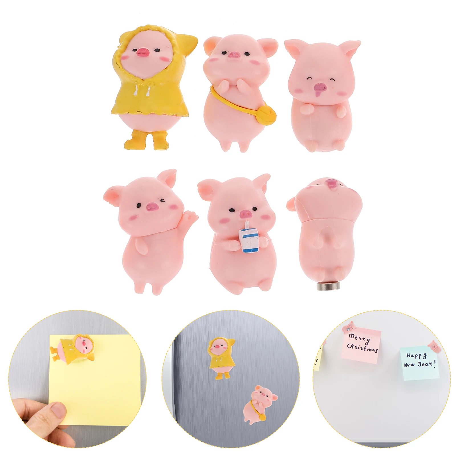 

6pcs Piggy Fridge Magnets PVC Adorable Cartoon Animal Magnet Accessories Creative Whiteboard Office Home Decor Kids