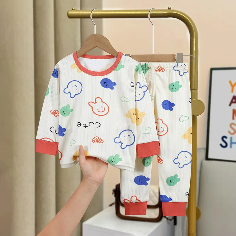 Pijamas de dibujos animados para niños y niñas, camiseta de manga larga, Tops con pantalones, conjuntos de ropa de dormir para bebés pequeños, Otoño, nuevo