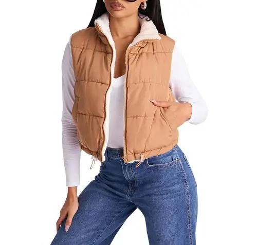 

2025 Winter New Fashionable Lamb Wool Inner Splicing Warm Sleeveless Vest Jacket for Women's Casual Solid Color Sweater Vest