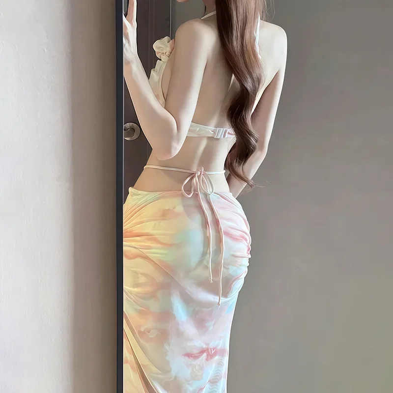 مثير بيكيني ملابس السباحة النسائية قطعتين ثلاث مجموعات عطلة الشاطئ الصلب دعم جمع يشعر تنورة طويلة الراقية الإحساس