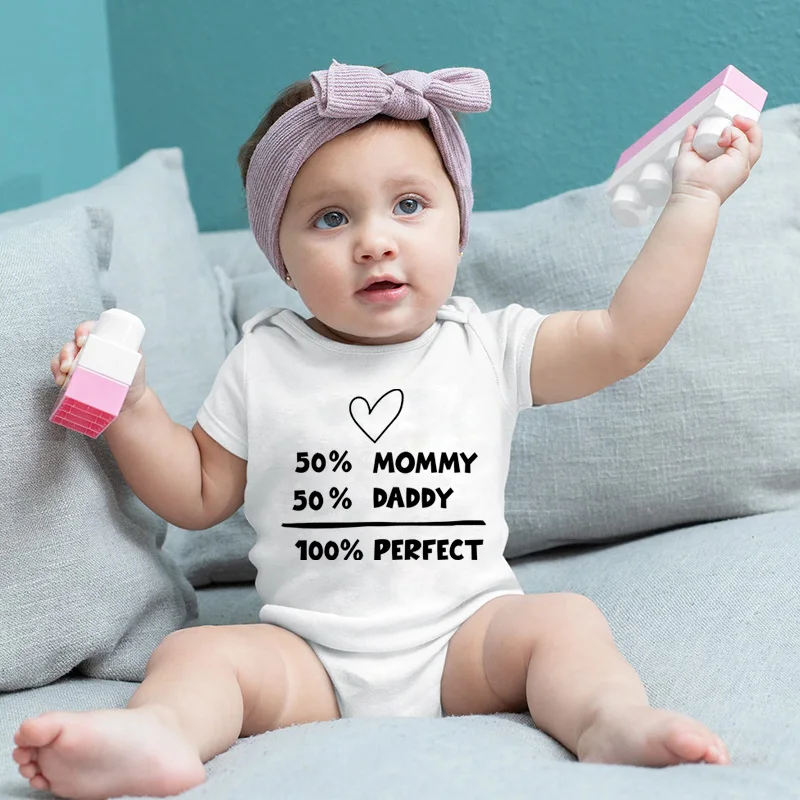 50% Mommy Add 50% Daddy Equal 100% Perfect Baby Onesie Bodysuit for Baby Jumpsuit for 0 To 24 Months Newborn
