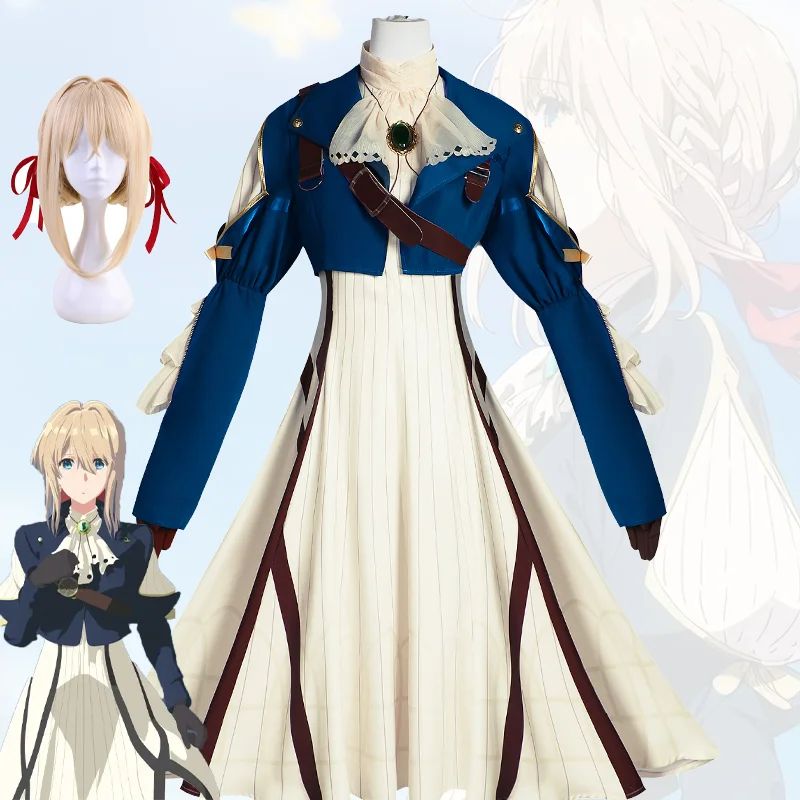 Violet Evergarden-vestido de fiesta de Cosplay para niñas, juego de rol, uniforme de cómic Con peluca, traje para Halloween, Carnaval, conjunto completo