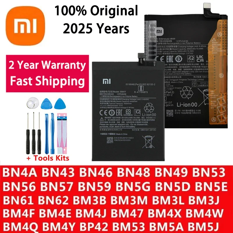 

Original Battery For Xiaomi Mi Redmi Note Poco F2 F3 3 M2 M3 X3 K30 K40 4X X4 5 6 7A 7 8 8T 9 10 10A 10S 10T 11 11E 12T Pro Lite