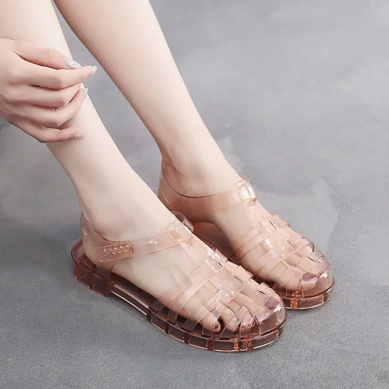 Sandały dla kobiet Clear Summer 2024 Transparent Footwear with Low Heels Ladies Shoes Closed Crystal Jelly Shoe Sale H Korea F Or