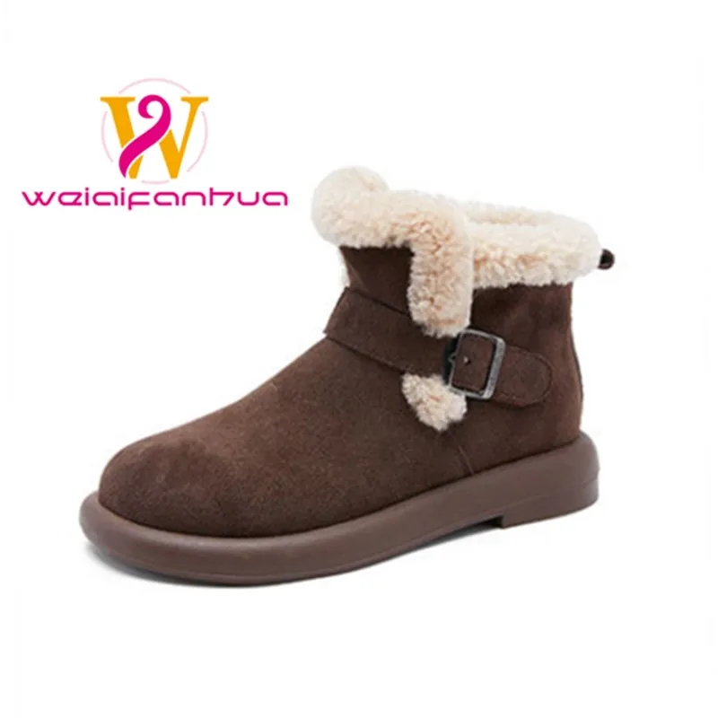 Women's Sheepskin Winter Short Snow Boots, with Plush Edging, Thick and Warm Plush Lining, Anti-slip Feature. Daily Winter Boots