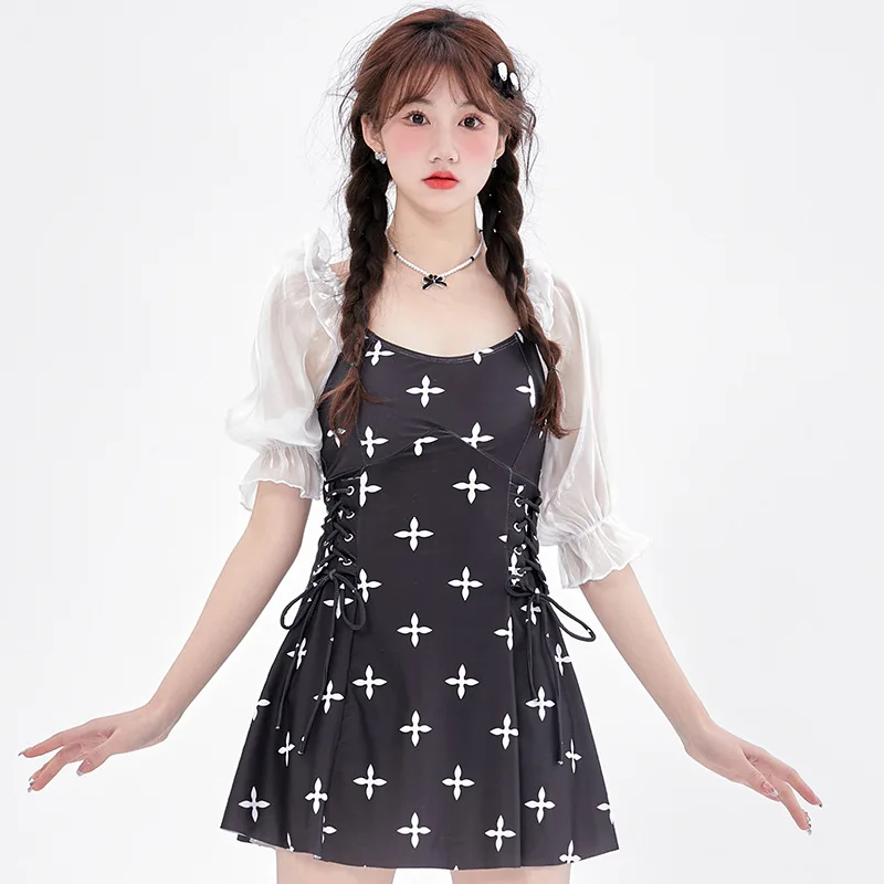 

wisuwore Korean Swimming Suit for Women One Piece Fashion Swimsuit Monokini Swimsuit Sunblock Bodysuit Dress Summer Swimwer