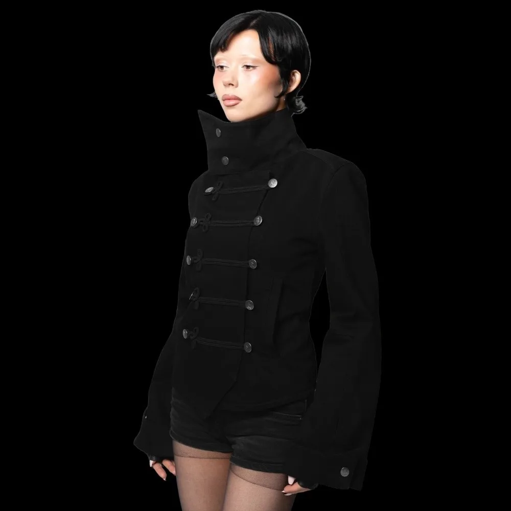 Napoleon Style Short Jacket Turtleneck Multi-layer Fasteners Court Style Coat Trend Long Sleeve Stand Collar Coat Subculture