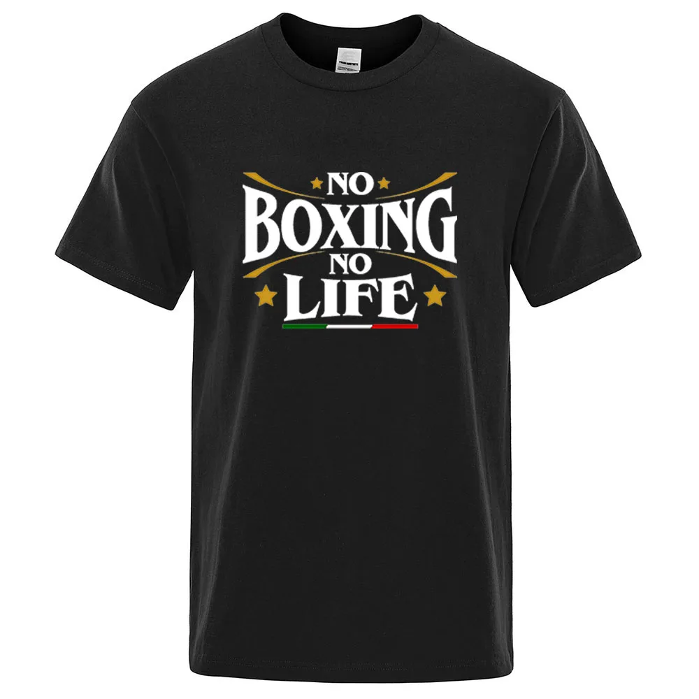 2025 Summer Men's No Boxing No Life Gym Logo Print Popular High-Quality Cotton Comfortable Breathable Solid Color Short Sleeved