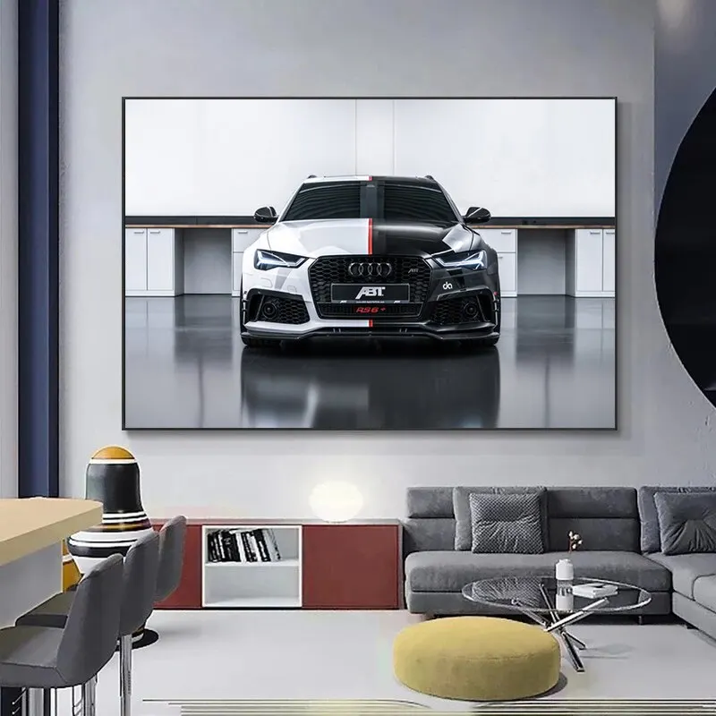 Modern Supercar Audi RS Black  White Canvas Art Print  Living Room Wall Decor Home Decor Poster Stylish Car Picture