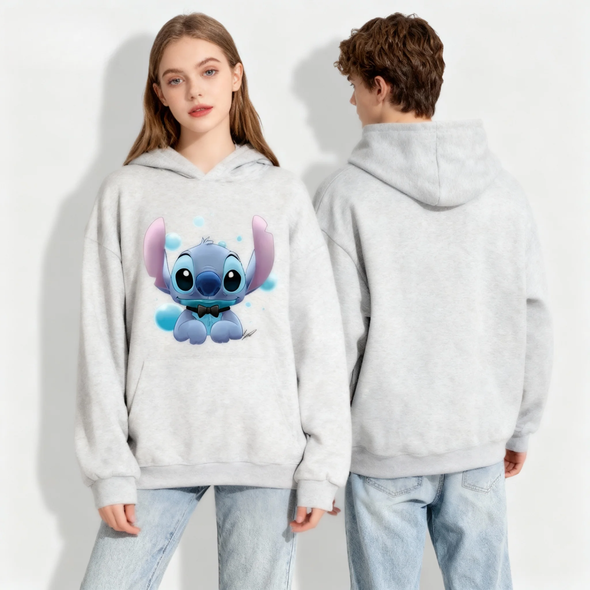25/26 Disney Series Stitch regalo de fiesta dulce calle fresca Otoño/Invierno Sudadera con capucha de talla grande mujeres adultos niños ropa del mismo estilo