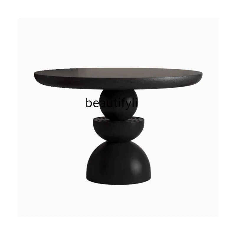 Retro round table  creative round dining   French solid wood dining   neoclassical table black solid wood round table